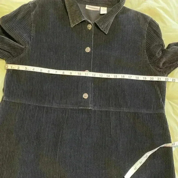 J Jill Black Corduroy Long Sleeve Dress with Metal Buttons in Size Large Tall. - Picture 8 of 11